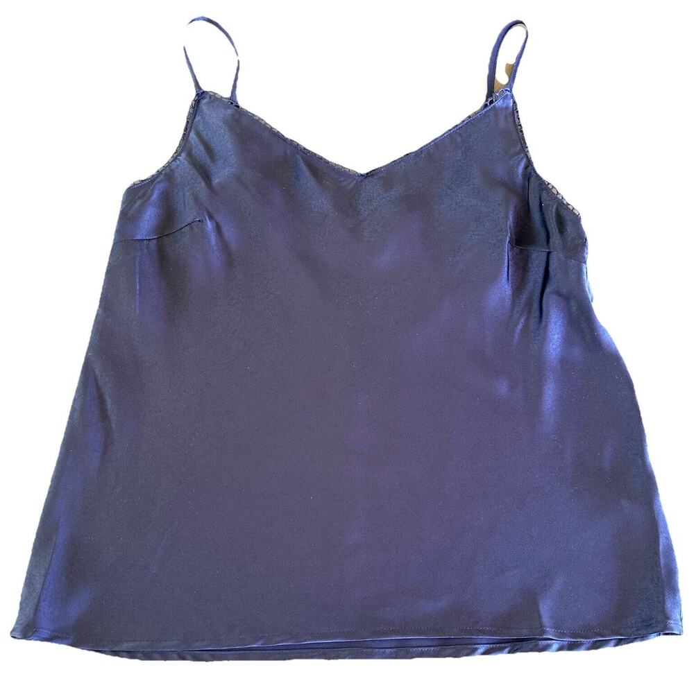 Monday Fun Women's Navy Blue Satin Sleeveless Cami Top Lace Adj. Straps Medium